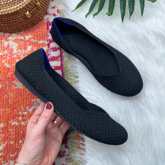 Rothy's Black Lightweight Knit Slip On Honeycomb Round Toe Flats 8.5 - Picture 1 of 10
